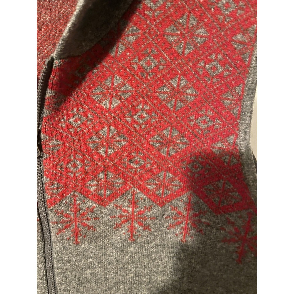 Woolrich Fair Isle Hooded Sweater Vest Womens MED Heather Gray Red Lambswool - Picture 6 of 9